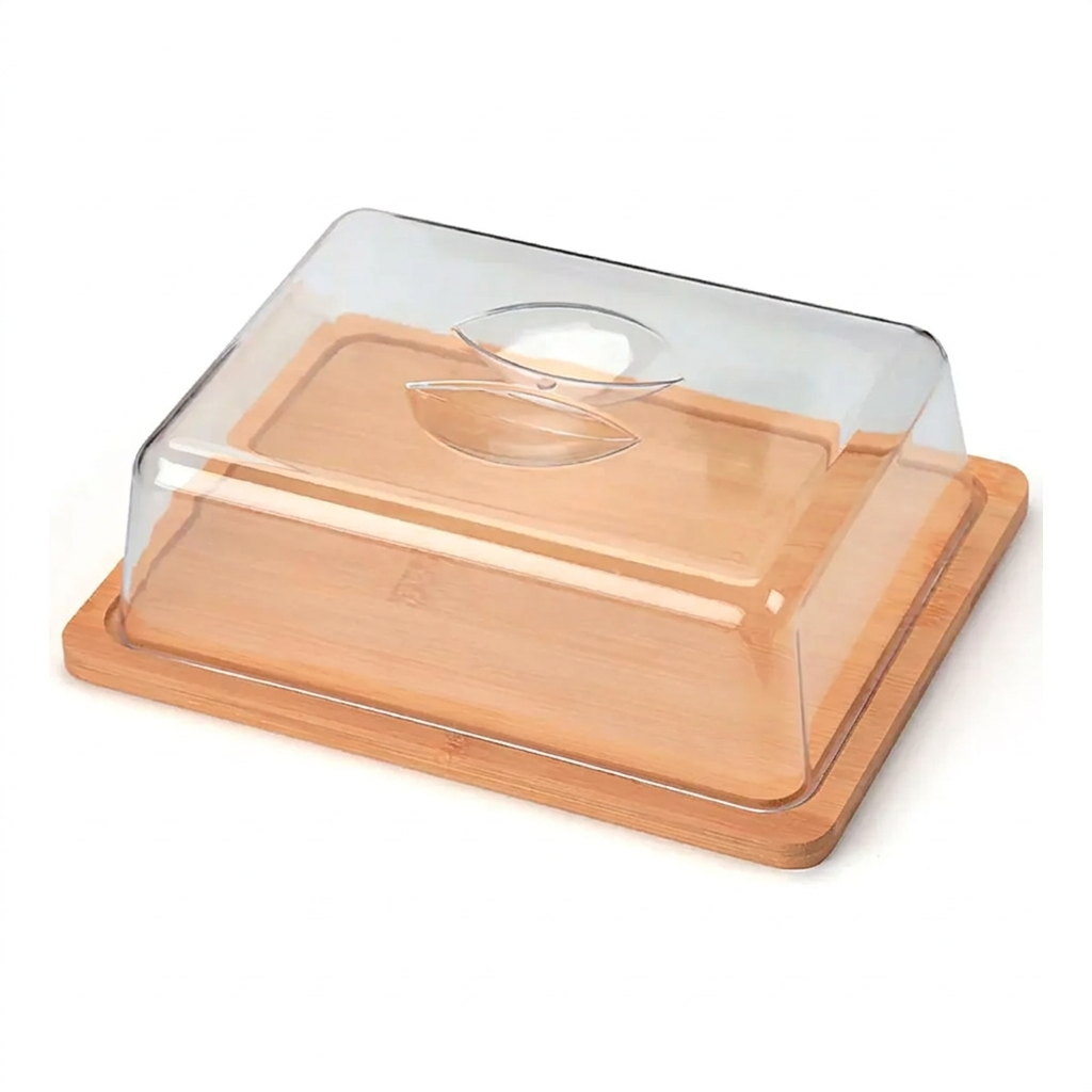 Boleira Tampa Quadrado Plastico Abs e Bambu
