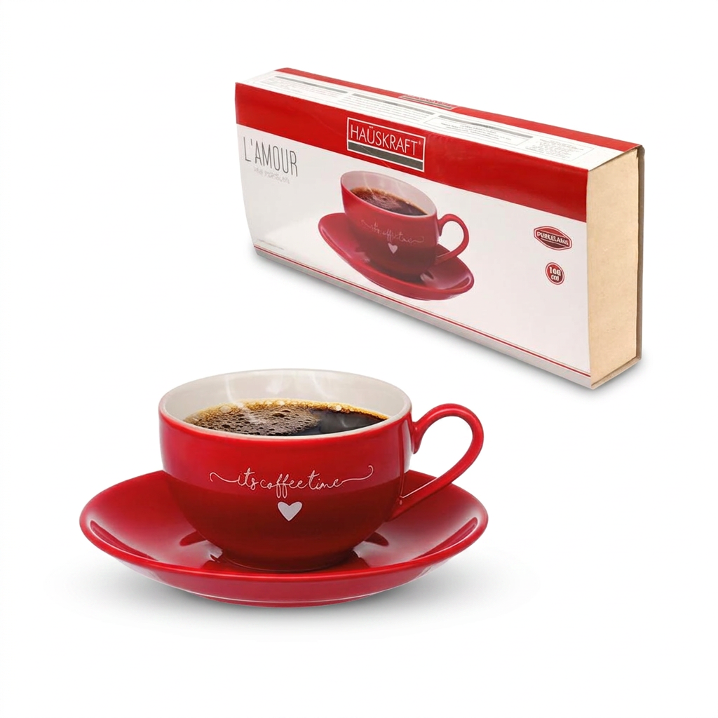 Xícara para Chá com Pires de Porcelana L'amour Vermelha 160ML 6 Peças