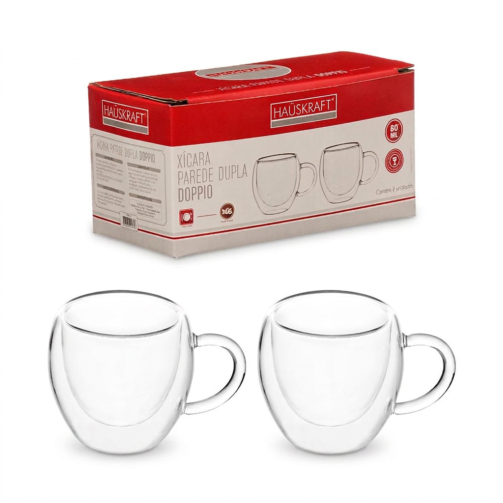 Caneca de Vidro Borossilicato Parede Dupla Doppio 80ML 2 Peças