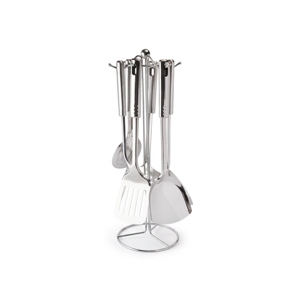 Kit 7 Pcs Utensilios Suporte Aco Inox