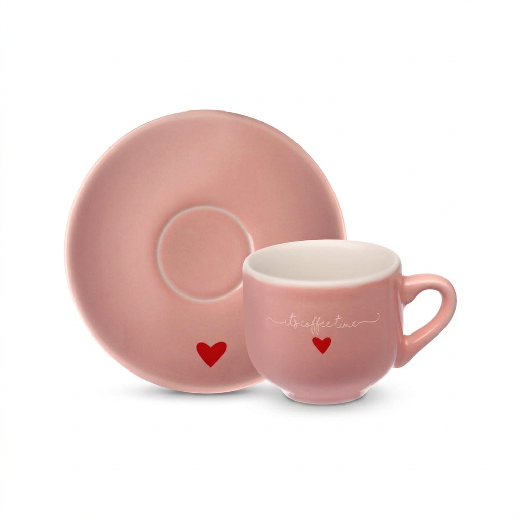 Xícara para Café com Pires de Porcelana L'amour Rosa 90ML 6 Peças